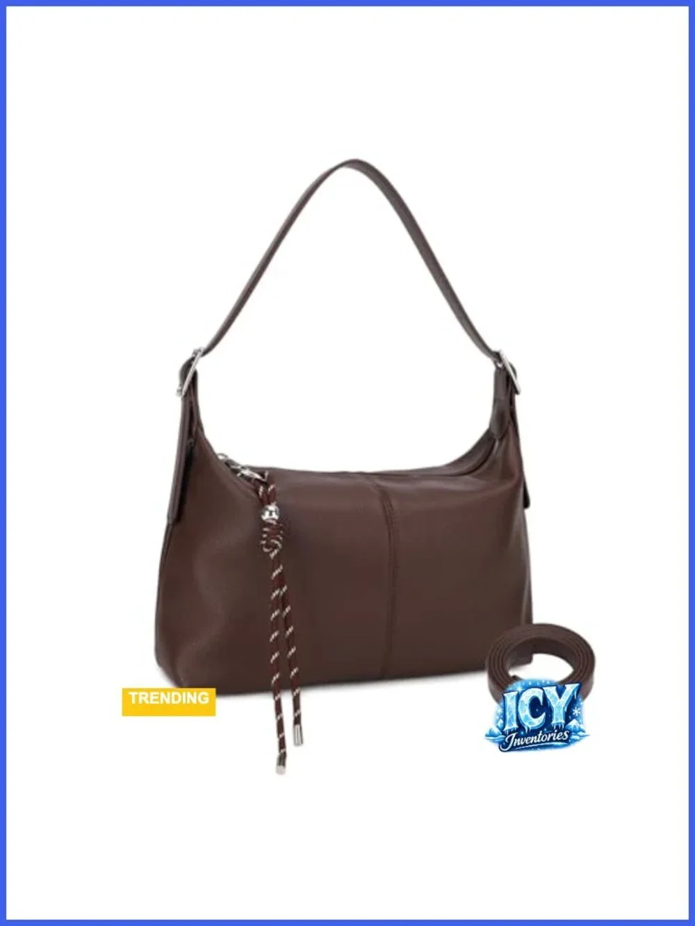 Faux Leather Slouchy Hobo Shoulder Crossbody Bag with Keychain Charm
